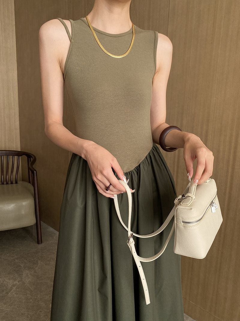 Abito gilet con spalline diagonali irregolari, taglio tridimensionale, stile designer di nicchia_voghion.com