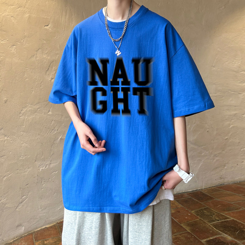 T-shirt stagionale personalizzata in puro cotone a maniche corte da uomo con stampa di lettere a cinque maniche e mezzo, casual e alla moda, personalizzata in stile Hong Kong_voghion.com