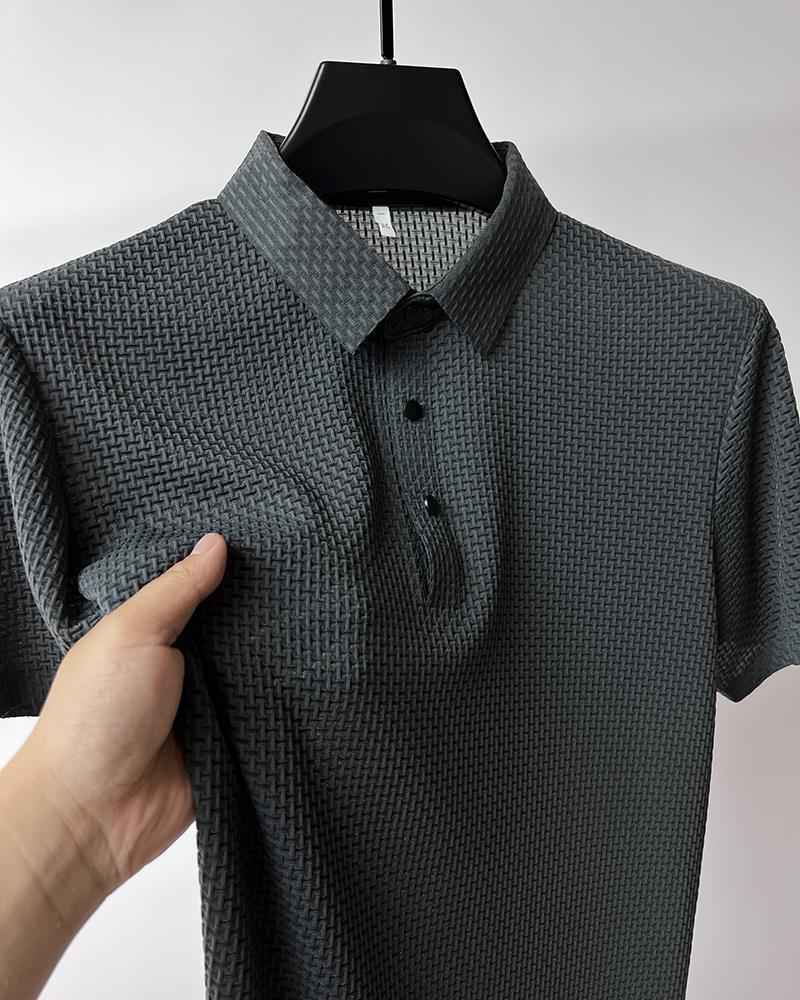 Hoogwaardig kort T-shirt van ijszijde van mesh voor overhemdkraag, zomers effen nieuw glijdend poloshirt, heren met halve mouwen_voghion.com