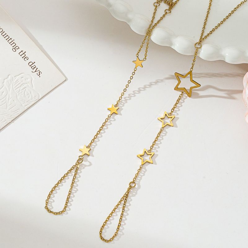 Titanium Electroplated Star Thin Simple Back Finger Ring Chain Daily Casual Stainless Steel Women's_voghion.com