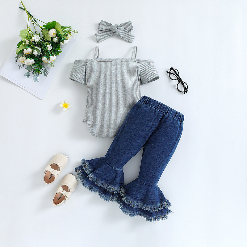 Babykleidung Mädchen Sommer Baby Babykleidung Kurzarmkleidung + Jeans Schlaghose dreiteiliges Set_voghion.com