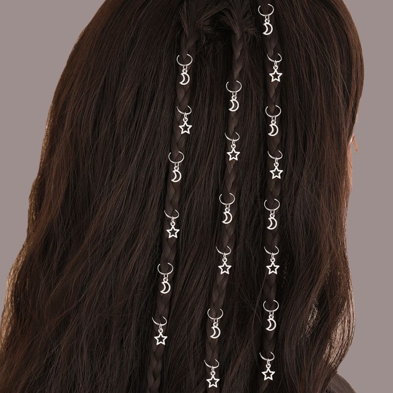 Stern-Mond-Anhänger Dreadlock-Haarschmuck, Metallhohlraum, galvanisierter Stern, offenes Zopf-Accessoire_voghion.com