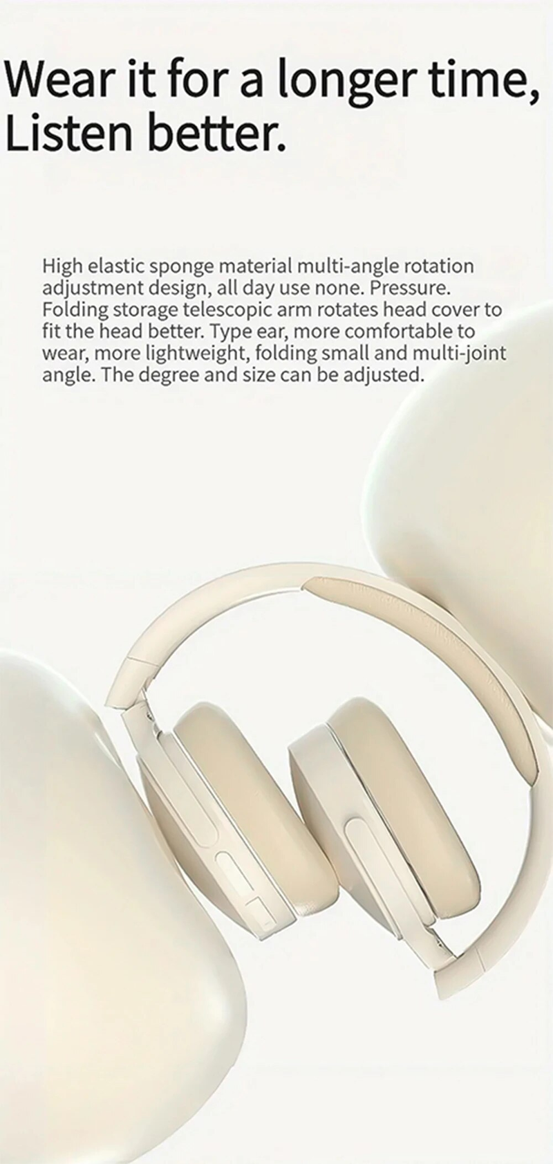 P2961 Bluetooth Headphone Over Ear Stereo Hifi Headset Real Wireless Sports Earphone Tf/Aux Music Player With Microphone_voghion.com