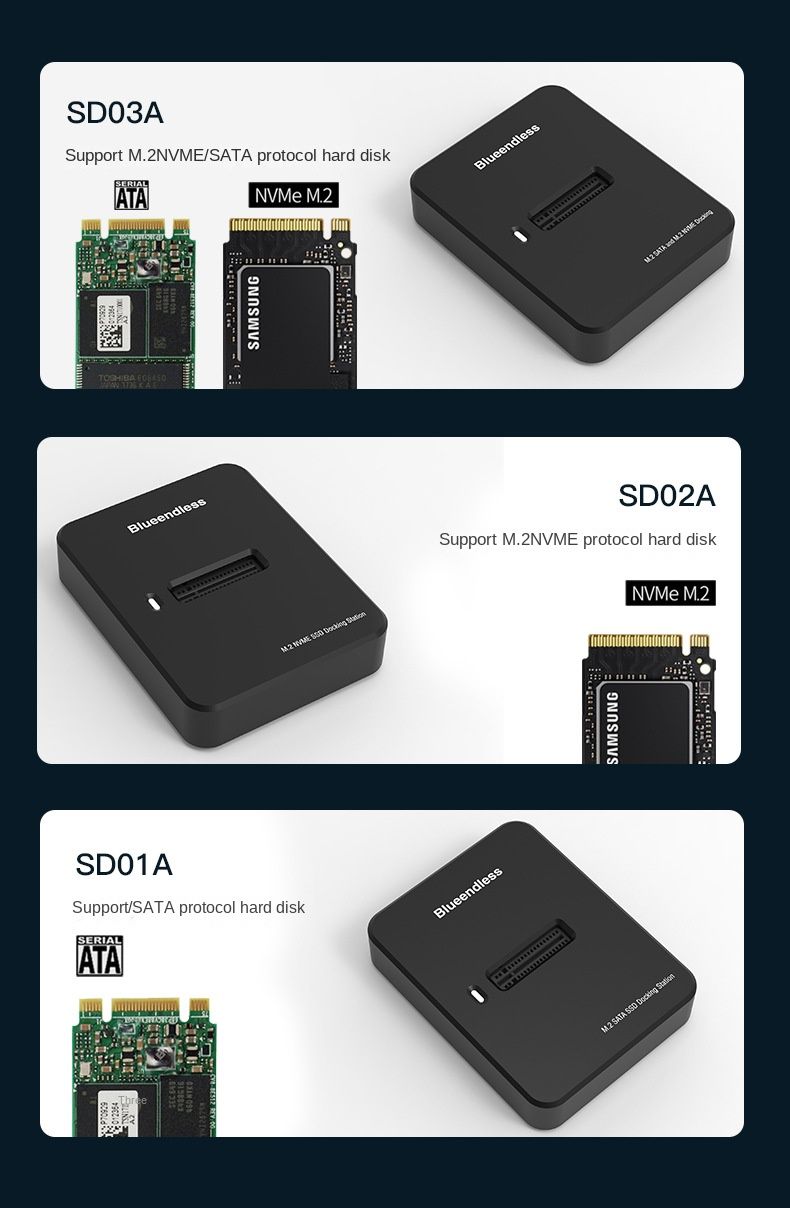 Dual-Protocol M.2 SSD Dock - Ondersteunt NVMe/SATA-interfaces, Plug and Play, USB3.1 Gen2, Tot 2TB opslag, Aluminiumlegering warmteafvoerontwerp_voghion.com