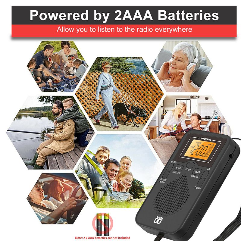 Mini rádio despertador portátil AM FM com tela LCD, rádio de bolso com alarme digital e melhor recepção de longo alcance_voghion.com