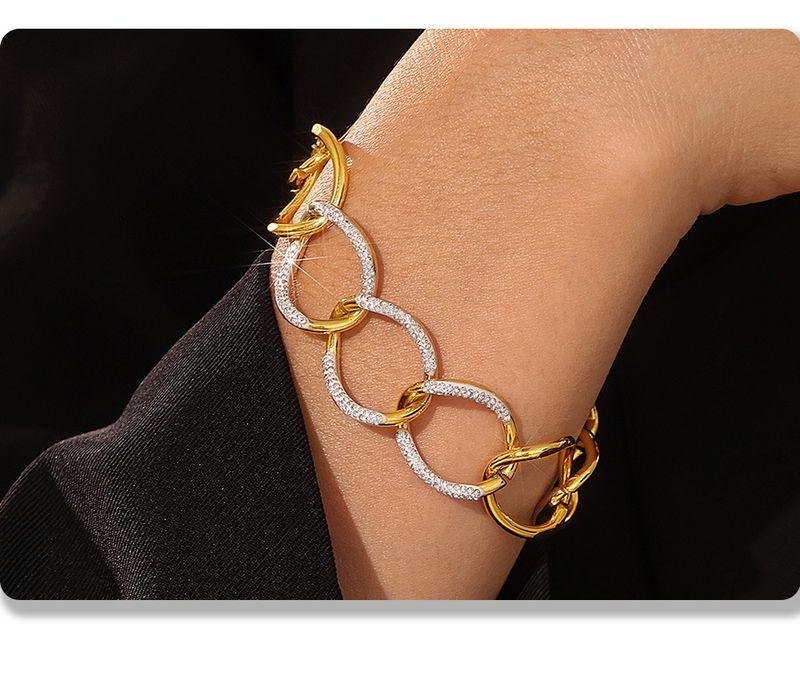 Women's Jewelry Geometric Link Bracelet In Stainless Steel With Rhinestones, Punk Style Interlocking Chain Everyday Wear Diamond Interlocking Chain_voghion.com