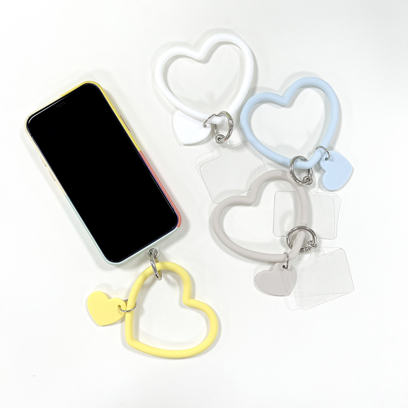 Universell hengende ringtau-ring til telefondeksel hjerteformet silikonarmbånd armbånd nøkkelring anti-mistet lanyard nøkkelring_voghion.com