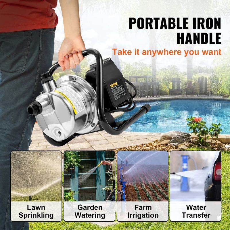 Pompa per pozzi d'acqua Jet Garden 1200GPH Ft Shallow 164 1.5HP Pompa portatile_voghion.com