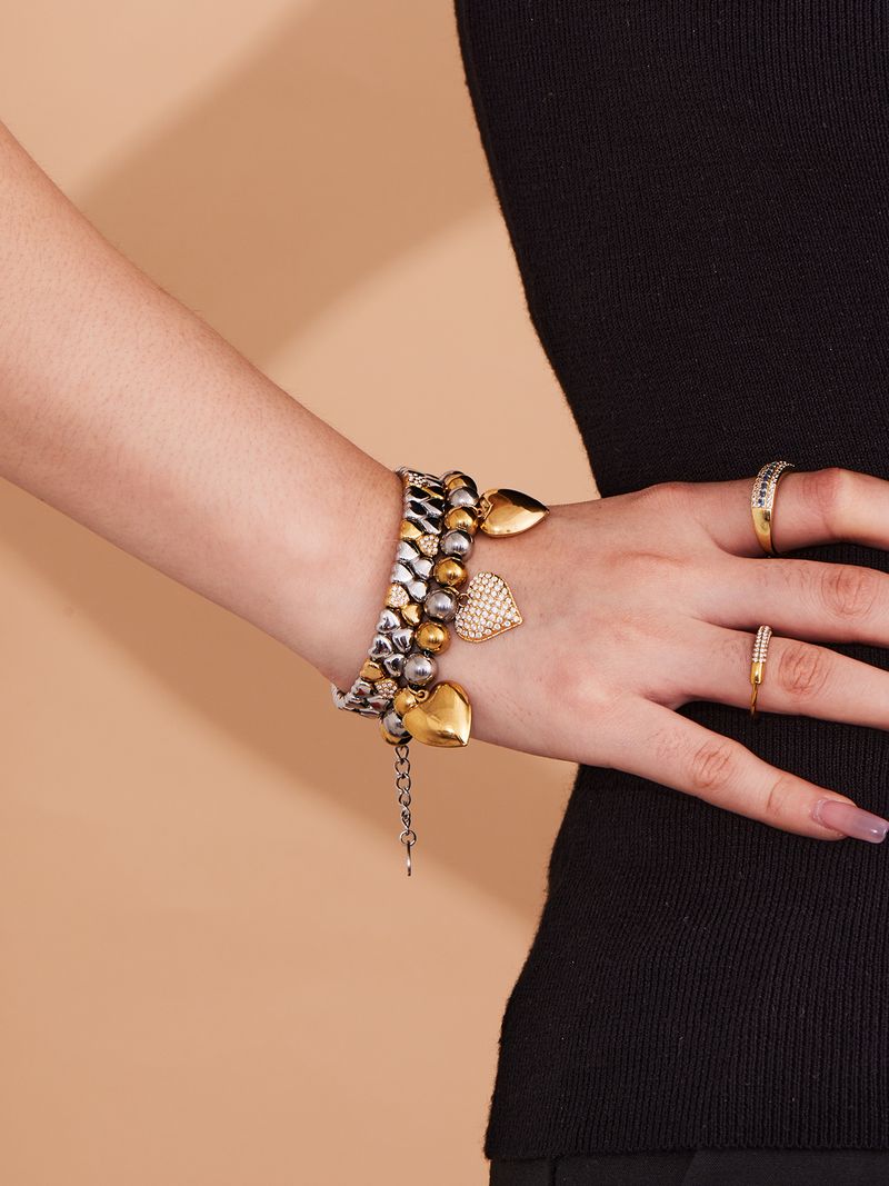 Braccialetto elastico in corda con doppio strato di diamanti a forma di cuore vintage Sugar Cube, da donna, con perline rotonde, per temperamento, impilabile, gioielli da mano_voghion.com