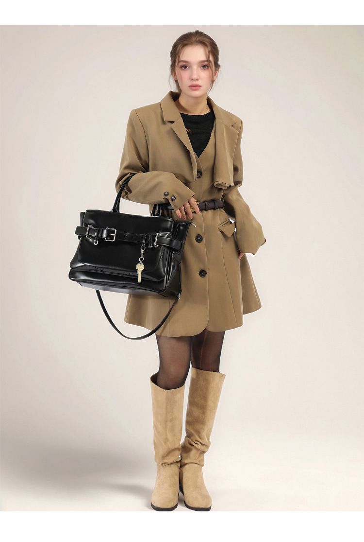 Trendy Korean Ins Style Crossbody Bag - Versatile Shoulder Handbag For Women, Black PU Small Square Bag With Magnetic Closure_voghion.com