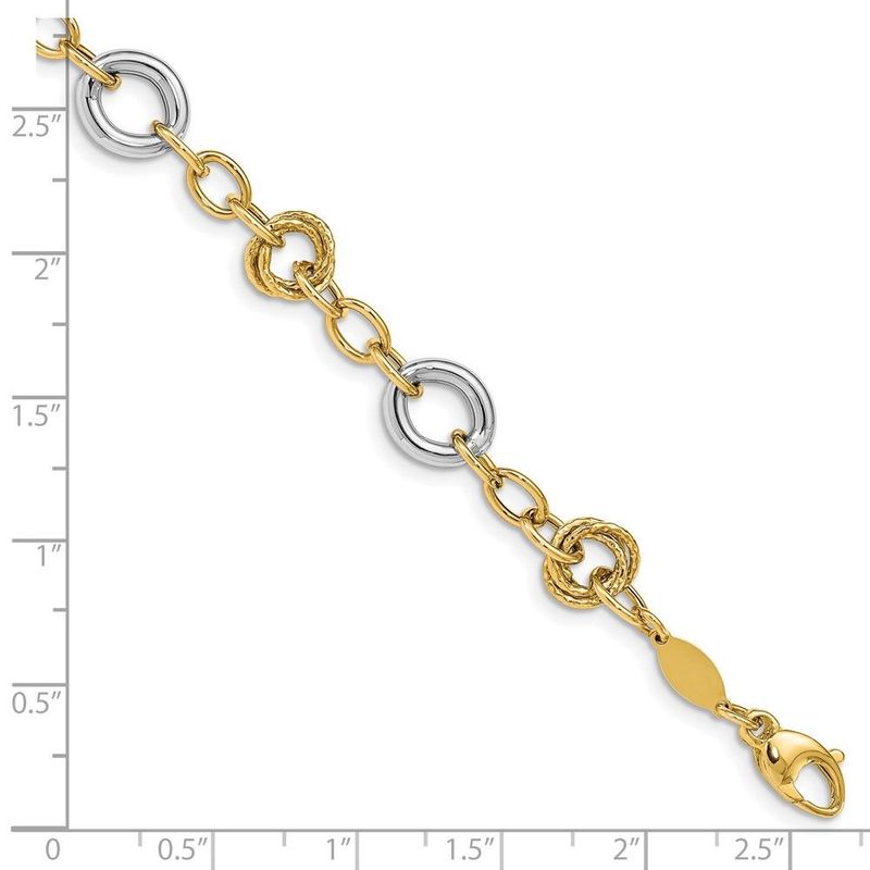 14K Two-tone Fancy Circles Cable Link Bracelet_voghion.com