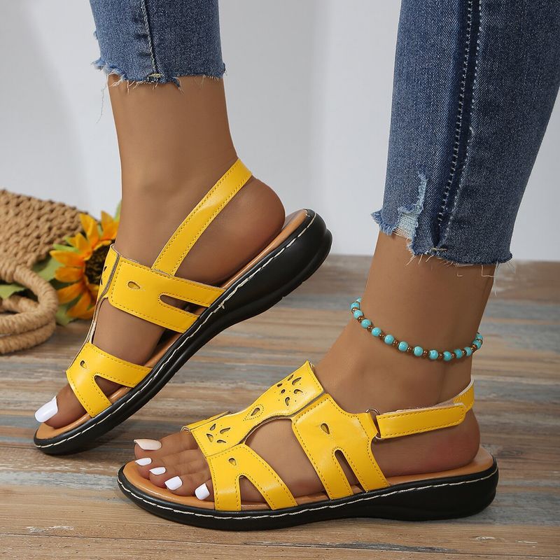 Sandali con bocca di pesce in velcro, larghi e piatti, casual, antiscivolo, per donna, 2024, nuovi, tinta unita_voghion.com