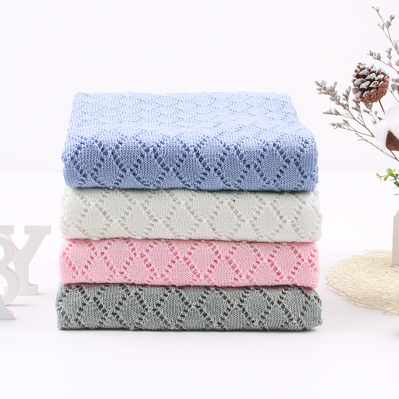 Jinleiou Solid Color Baby Hollow Knitted Crochet Blanket Sleeping Quilt Swaddle Wrap_voghion.com