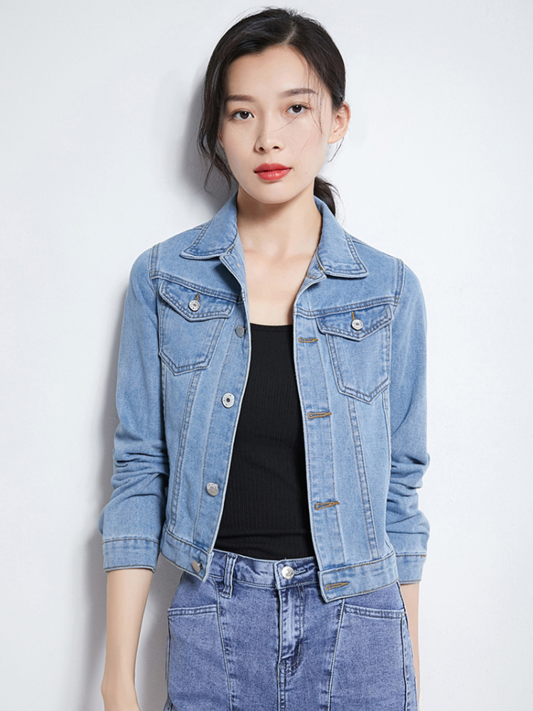 Nuova giacca di jeans da donna primavera e autunno 2022 giacca di jeans corta casual da donna versione coreana giacca di colore solido_voghion.com