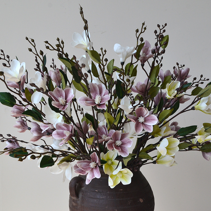 Chinese flower arrangement hotel lobby home living room club tea room flower arrangement 3D film 9-head magnolia_voghion.com