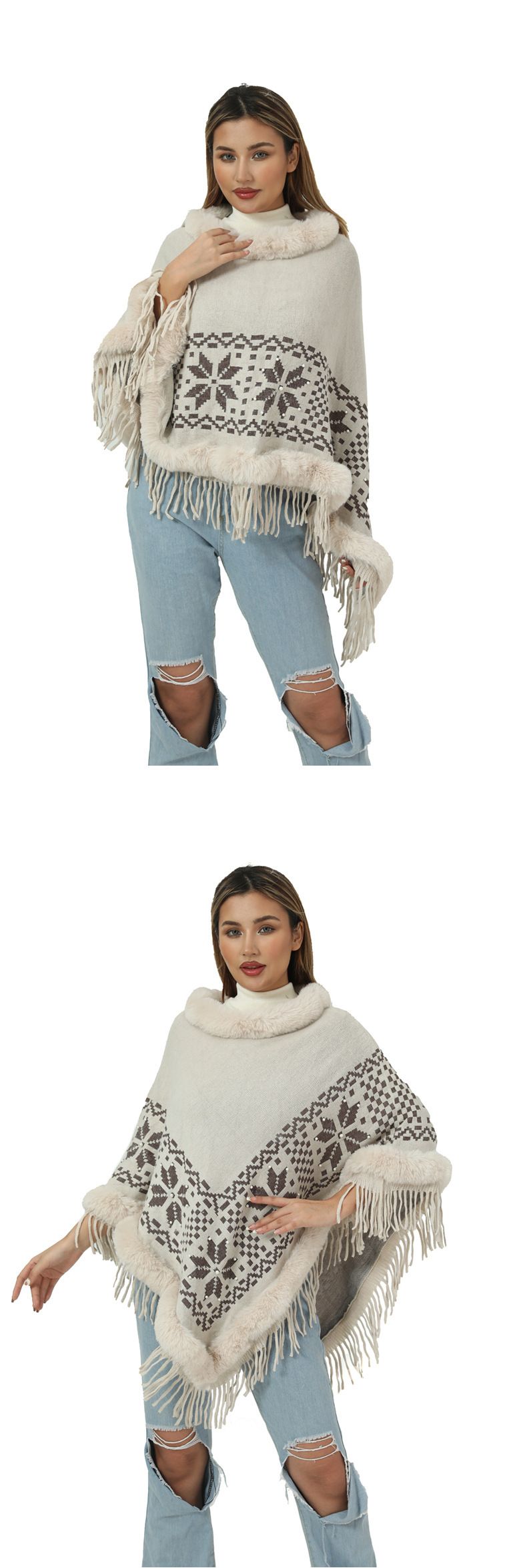 Neu Herbst Und Winter Mantel Schal Gestrickte Schal Pelz Kragen Perlen Quaste Saum Pullover_voghion.com