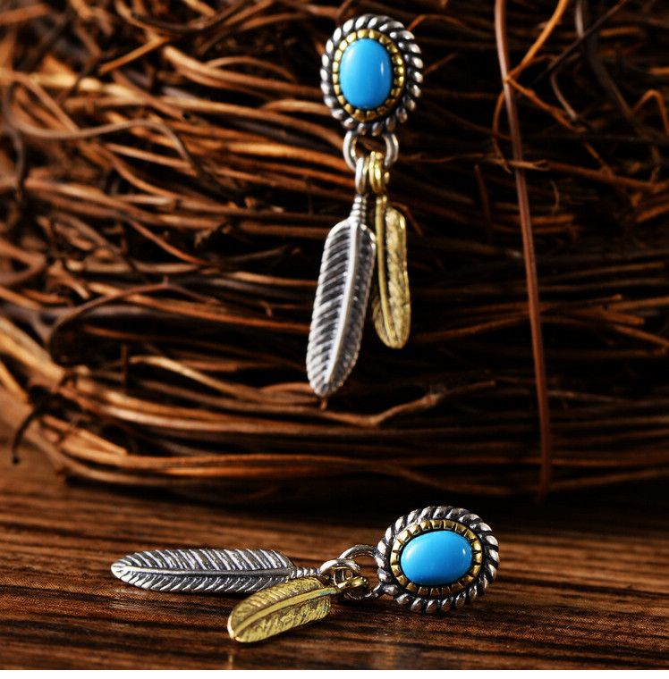Piccoli gioielli neri, orecchini alla moda alla moda da uomo con piume indiane in argento puro, orecchini da donna_voghion.com