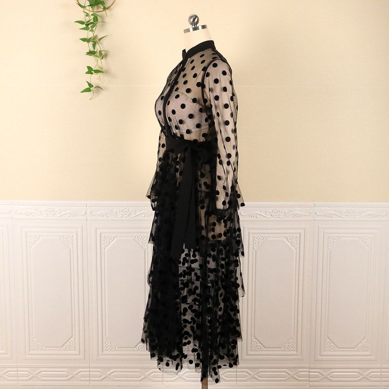 Women's Clothing Sexy see-through polka dot mesh tulle skirt with belt plus size_voghion.com