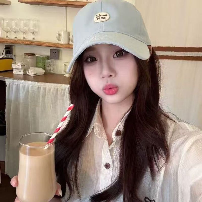 women's Baseball Cap, Sun Hat, Round Logo Wide-brimmed, Thin Face, Big Head Circumference, Korean Style_voghion.com