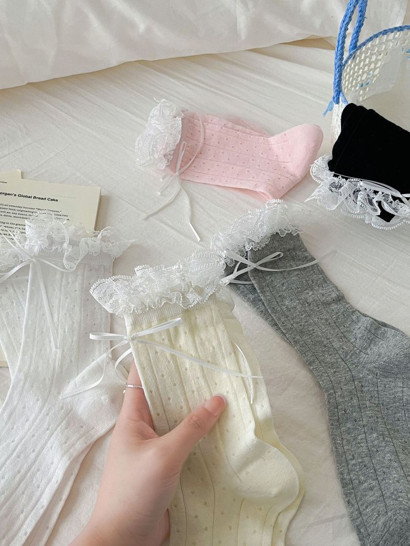 Ohne Knochen Süße Wind Spitze Bogen Weibliche Mittleren Koreanischen Ausgabe Nette Zubehör Stapeln Socken_voghion.com