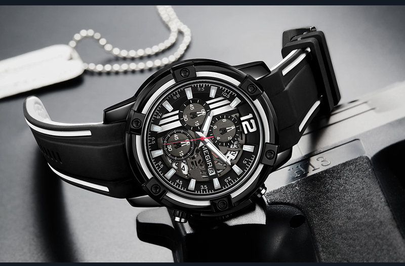 Chronograph Mens Sport Watches with Silicone Band Big Dial Military Quartz Watch Men Clock_voghion.com
