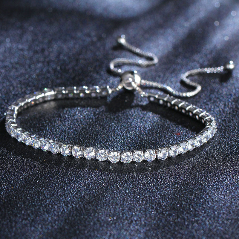Yamaler Luxury Cubic Zircon Single Row Pull Slider Bracelet Femmes Bracelet Réglable_voghion.com
