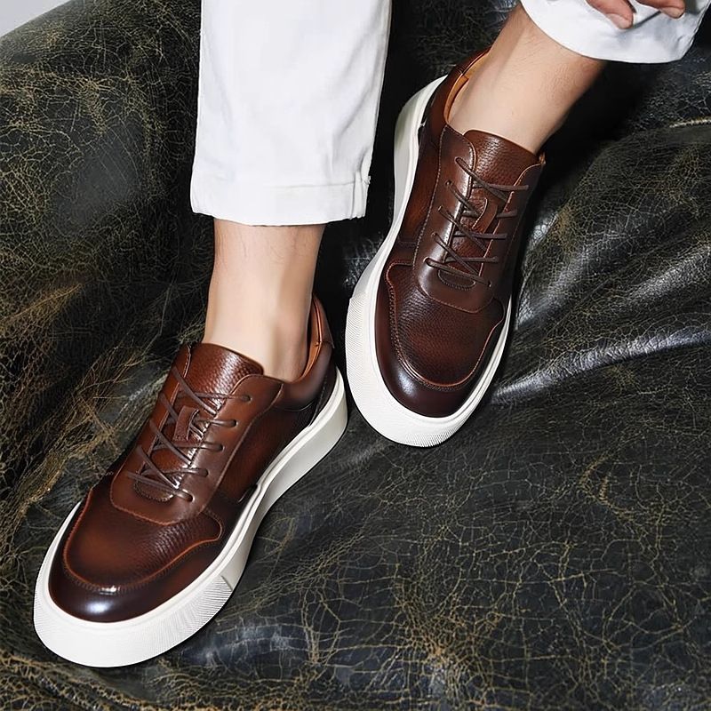 New Style 2025 New Breathable Leather Sneakers High-End Trendy Versatile Fashion Light Luxury Casual Men's Shoes_voghion.com