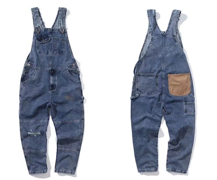 1 Japanisch-amerikanischer, schlichter Retro-Denim-Overall für Herren – trendig, locker, lässig, gerade geschnitten, mit Hosenträgern_voghion.com