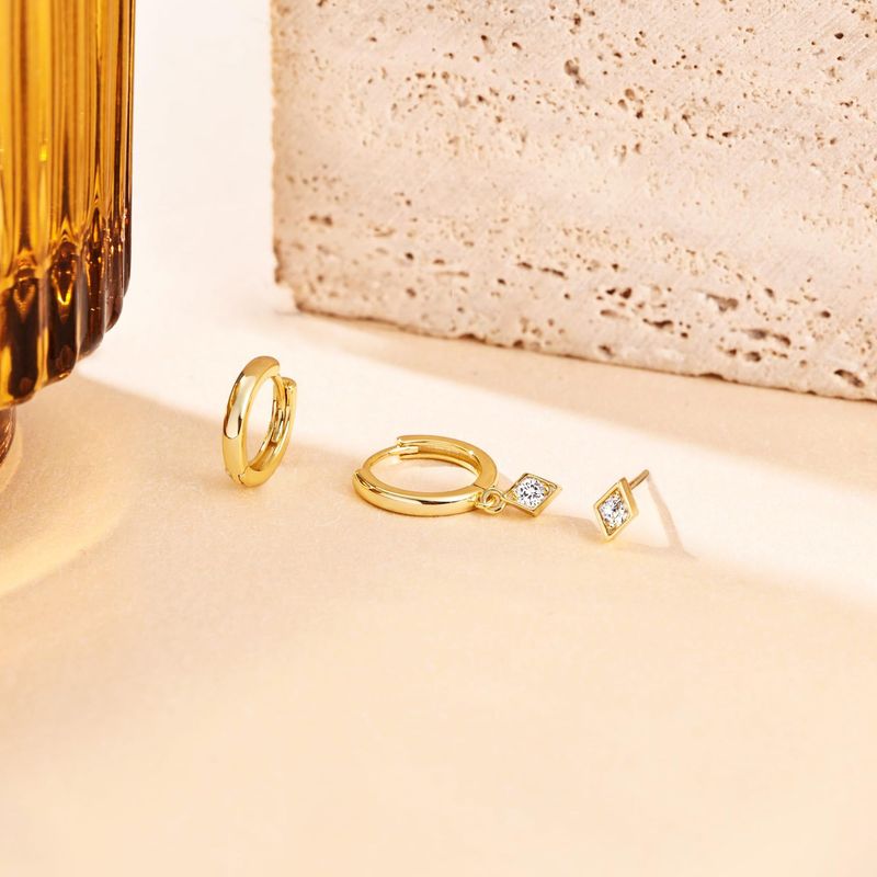 Brass With Real Gold Plating, Hot Selling Simple And Elegant Three Piece Gold Earrings With Zircon_voghion.com