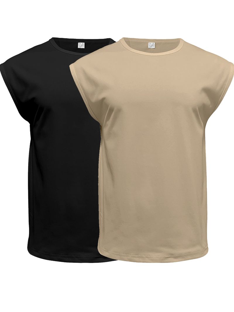 Men's Summer New Sleeveless Vest Two-Piece Set Casual Loose Solid Color Thin Tank Top_voghion.com