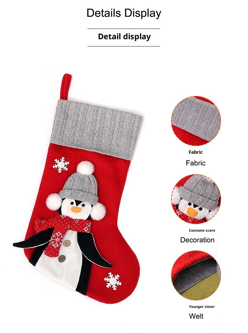 001 Cross-Border Neue graue dreidimensionale Pinguin-Weihnachtssocken für Kinder, Geschenktüte_voghion.com