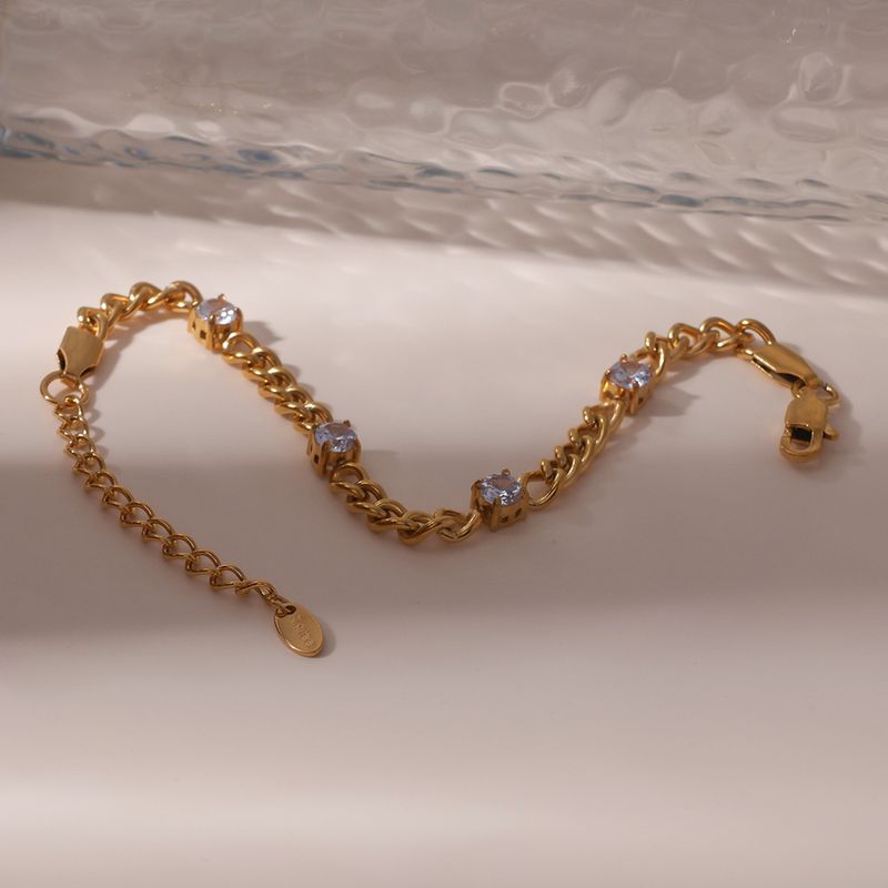 2024 New Fashion Stainless Steel Light Luxury Cuban Chain Inlaid Zircon Non-Fading Bracelet For Women Gold Plated_voghion.com
