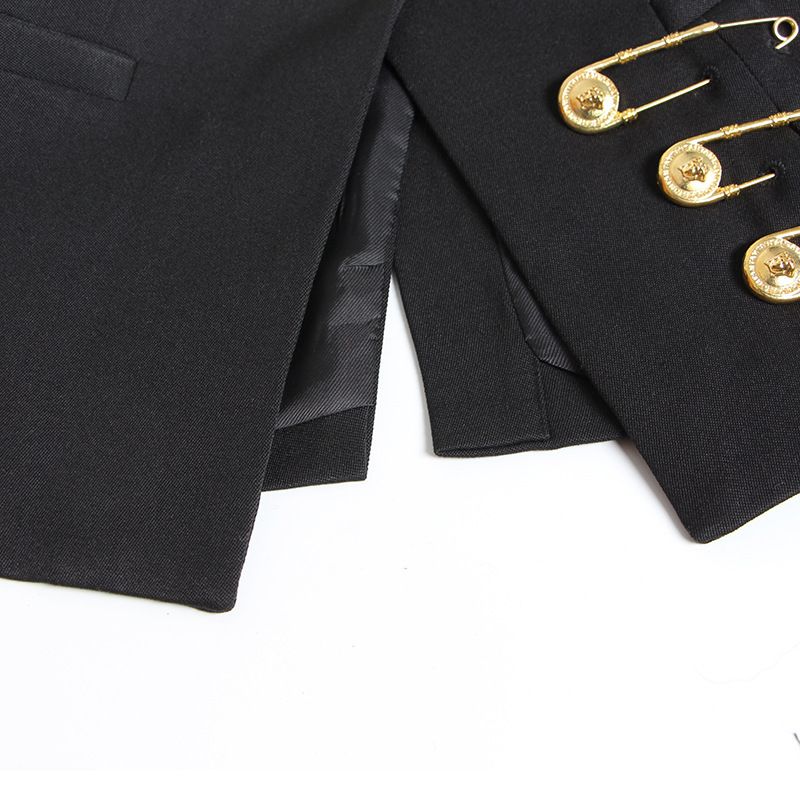 Abbigliamento da donna Grande spilla di sicurezza decorata giacca aderente a maniche lunghe con cuciture in rete alla moda_voghion.com