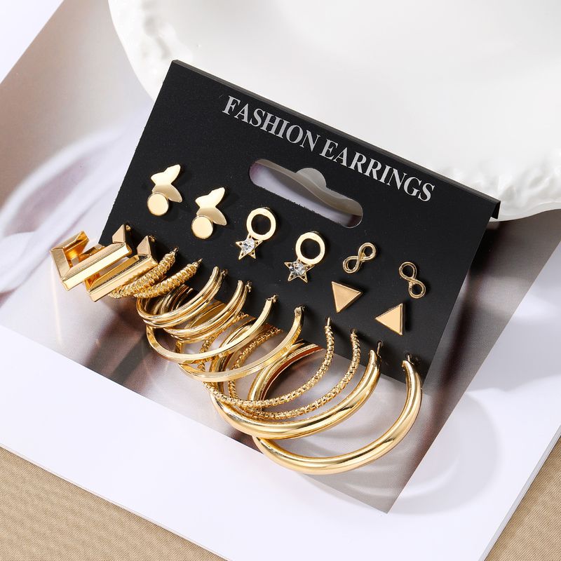 Bohemian Ethnic Retro Women Earring Butterfly Set Earrings Fashion Personality 8 Character Star Butterfly Circle Earrings 12-piece Gold Set_voghion.com
