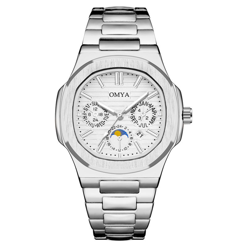 OMYA Vattentät kvartsklocka för män 3ATM Kalendersportklocka i rostfritt stål med mineralglas_voghion.com