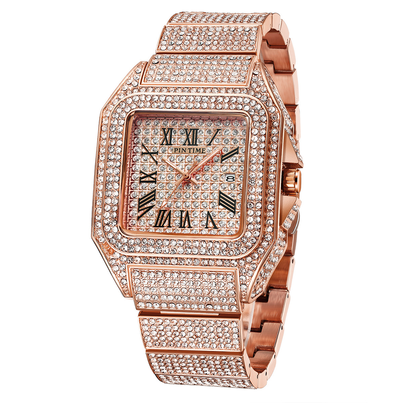 Men's Stylish Square Diamond Quartz Watch With Date Function - Elegant Business Casual Wristwatch For Men Square Diamond Calendar Watch Clock_voghion.com