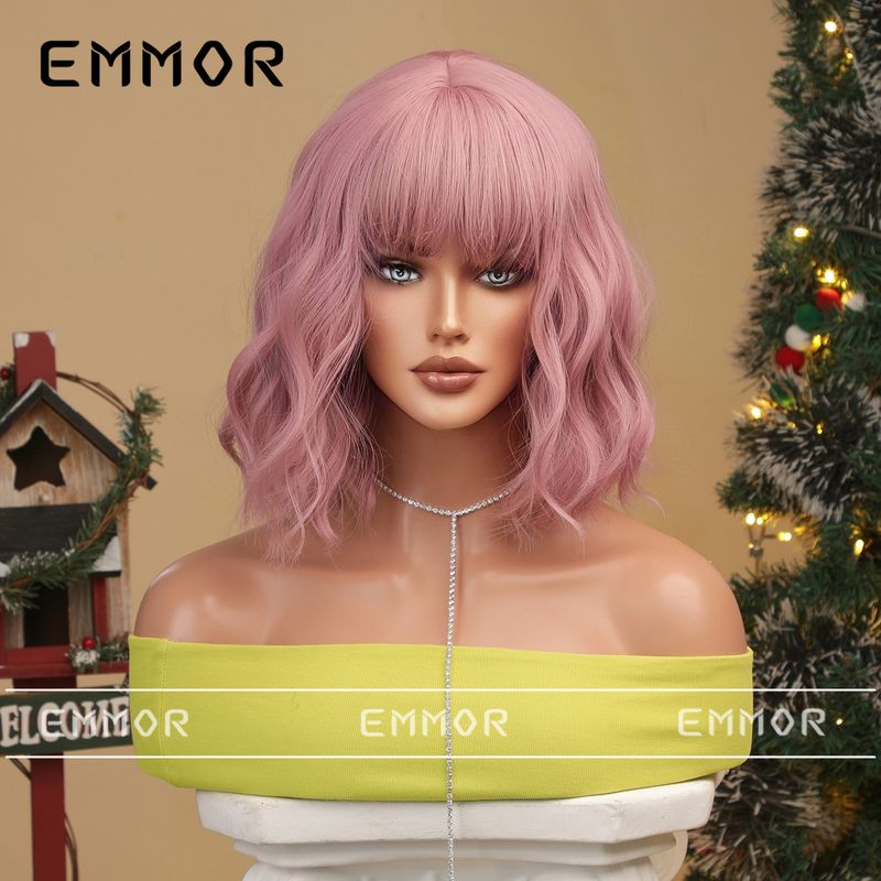 Parrucca colorata per cosplay di Halloween di Natale Qi Bangs parrucca corta riccia bobo acconciatura completa_voghion.com