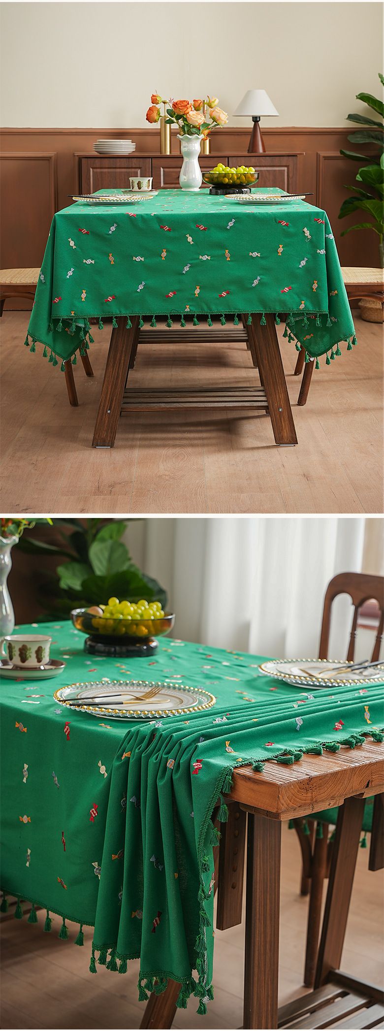Tovaglia 100% lino – Disegni di caramelle e Natale, copertura rettangolare antipolvere per tavolo da pranzo, tavolino (150x100 cm/150x260 cm)_voghion.com
