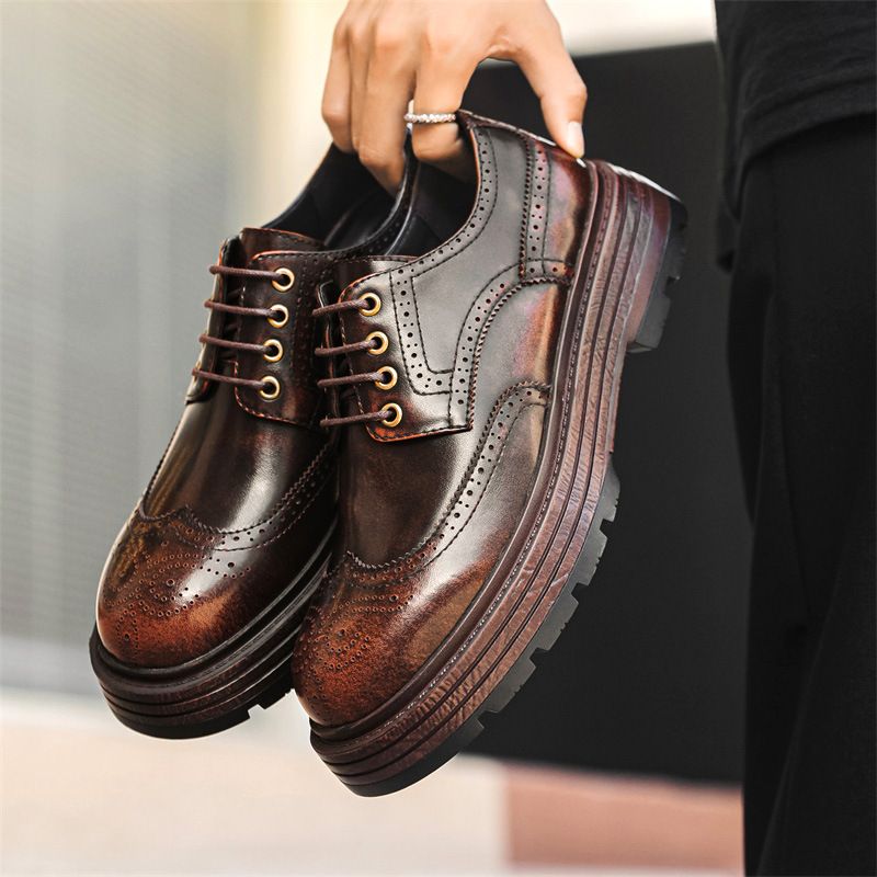 Brogue Carved Business Casual Men Derby Genuine Leather British Wedding Formal Suit Men's Shoes_voghion.com