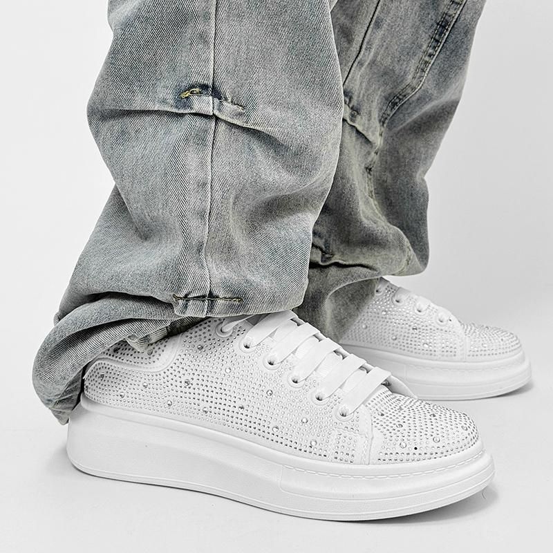 Scarpe casual da uomo in pelle Regal Footwear, nere e bianche, con strass, alla moda, con lacci, suola morbida, per studenti._voghion.com