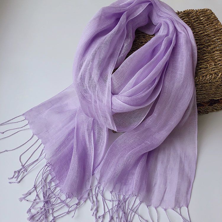 Pure Linen Thin Solid Color Multi color Fresh and Elegant Beach Scarf Women's Versatile Sunscreen Shawl_voghion.com