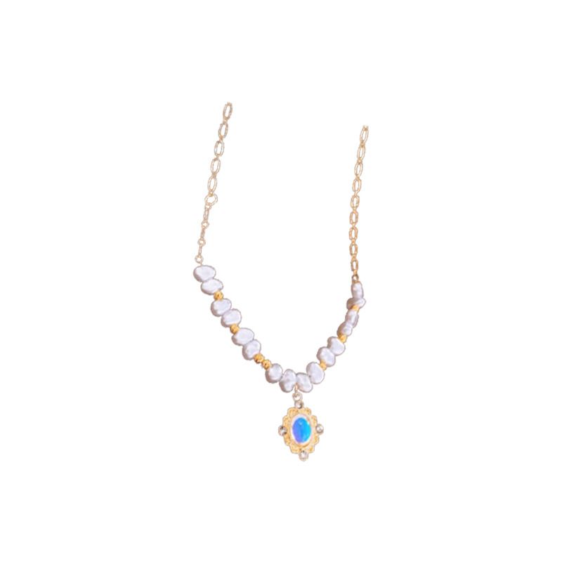 Franse hofstijl maansteen parelketting High-end mode lichte luxe sleutelbeenketting veelzijdige choker_voghion.com