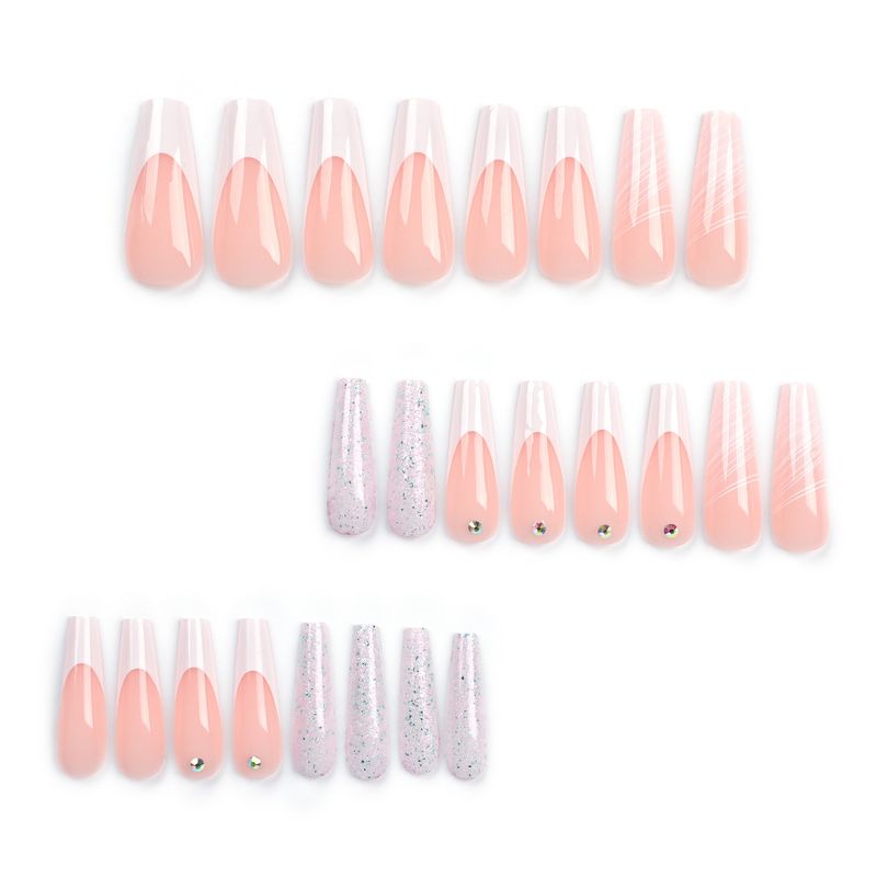 Classic French White False Dot Diamond Curve Wearing Armor Silver Sparkling Powder Nail Sheet Press On Nails_voghion.com