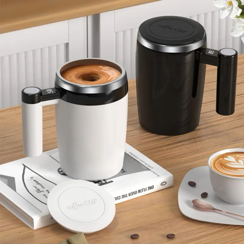 USB Rechargeable Stirring Coffee Mug - Stainless Steel Self Mixing Magnetic Cup Rotating 360° Stirrer_voghion.com