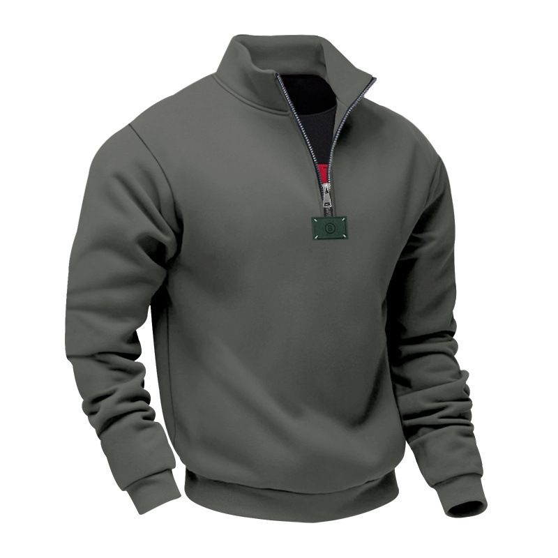 Felpa casual invernale da uomo con cappuccio, mezza zip, collo alto, foderata in pile e logo Tafle - Felpa con cappuccio dalla vestibilità comoda_voghion.com