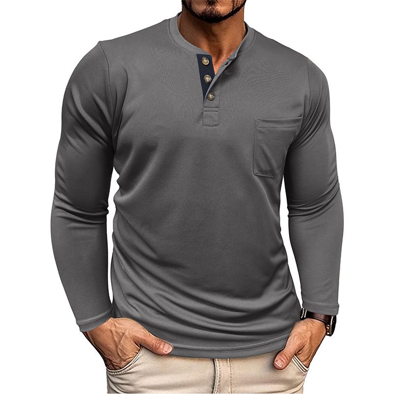 Herbst männer Henry Shirt Langarm T-shirt Atmungsaktiv Cool Bulk_voghion.com