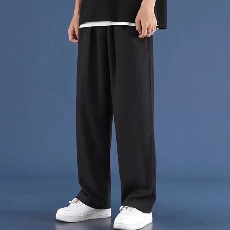 Summer Thin Pants, Men's Fashion Label Loose Oversized Ice Silk Casual With A Drooping Feeling, Straight Tube Elastic_voghion.com