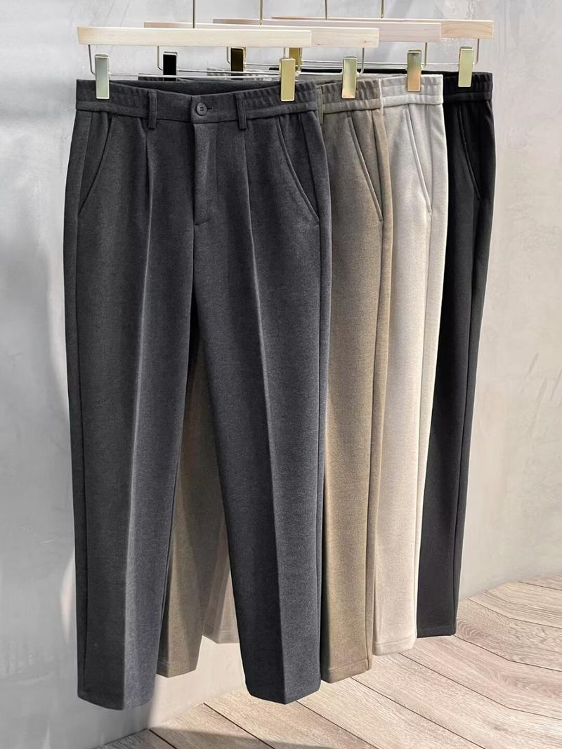 Wollhose Herren Herbst und Winter Gerade Bein Anzughose Herren Leichte und Reife Windhose Hose Verdickte Warme Neun-Punkt-Freizeithose_voghion.com