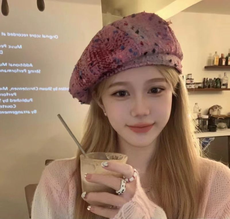 Koreanische Instagram Rot Rosa Weihnachten Baskenmütze Frauen Herbst und Winter Stil Zeigen Gesicht Kleine Maler Achteckigen Hut_voghion.com