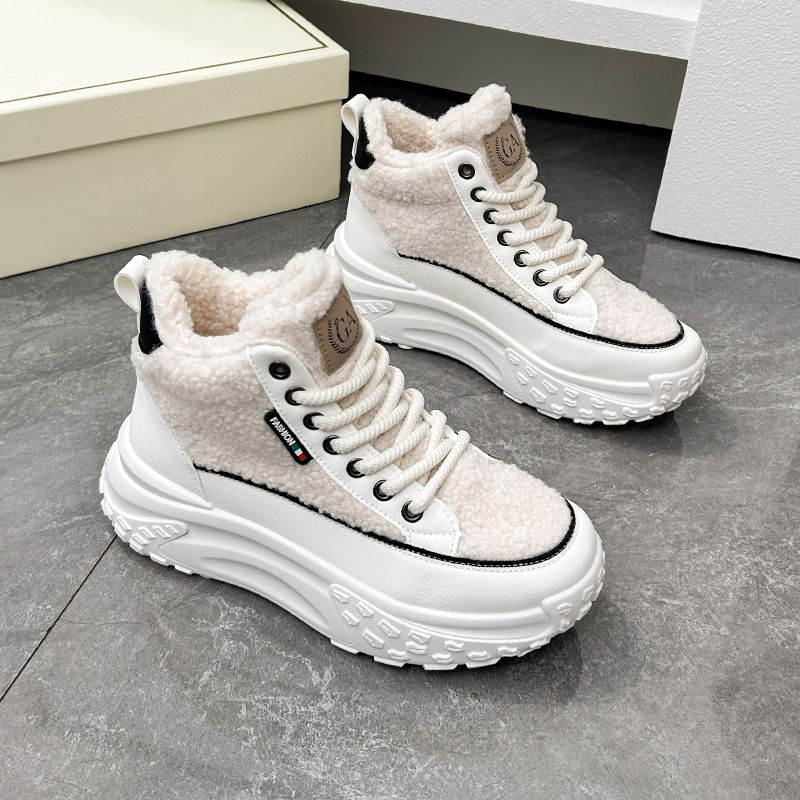 Scarpe invernali alte in agnello veet da donna in cotone felpato, scarpe da papà_voghion.com